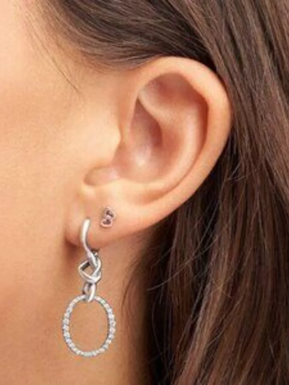 Pandora Jewelry Oval Knotted Heart Drop Cubic Zirconia Earrings in Sterling